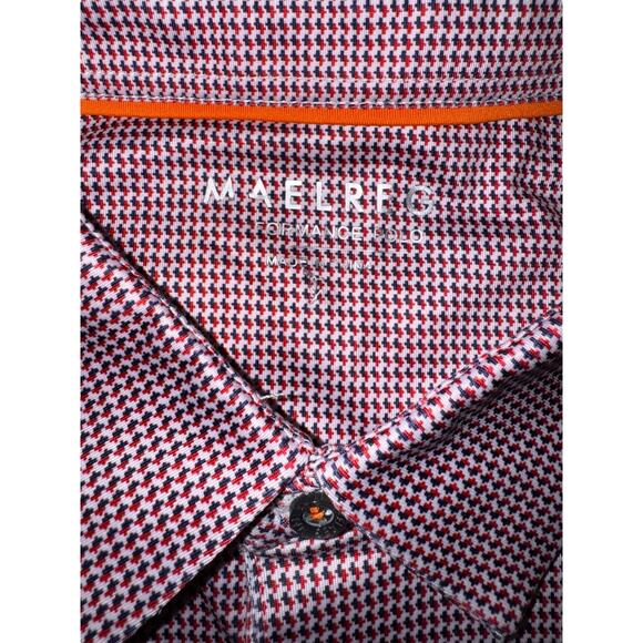 Maelreg Men’s XL Performance Polo Red Black Micro Check Golf Shirt Stretch - Picture 4 of 9